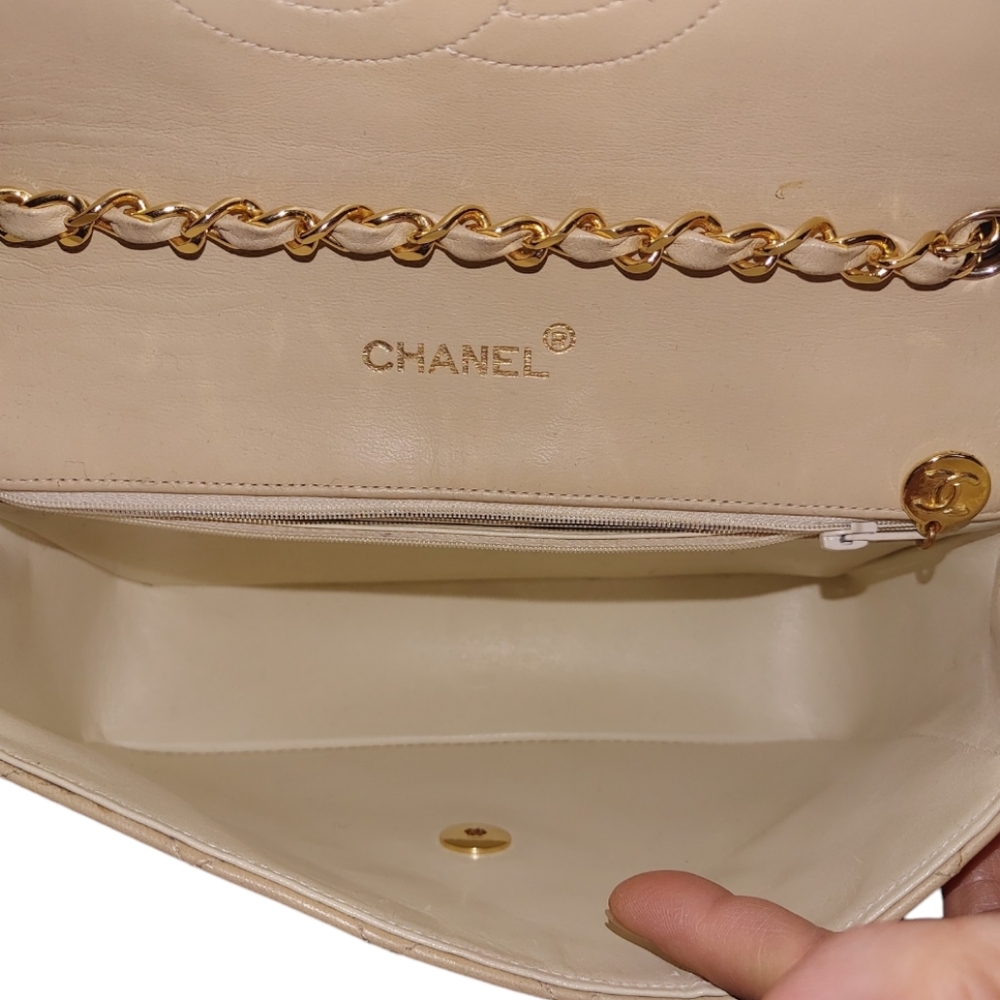 Chanel Beige Classic Quilted Matelasse Lambskin Bag - Picture 6 of 17